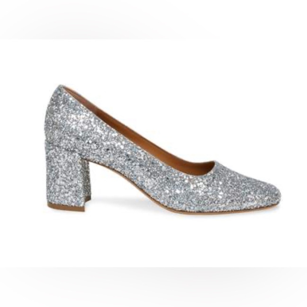 Mansur Gavriel Silver Glitter Square Toe Heel Size EU 35 - Picture 6 of 16